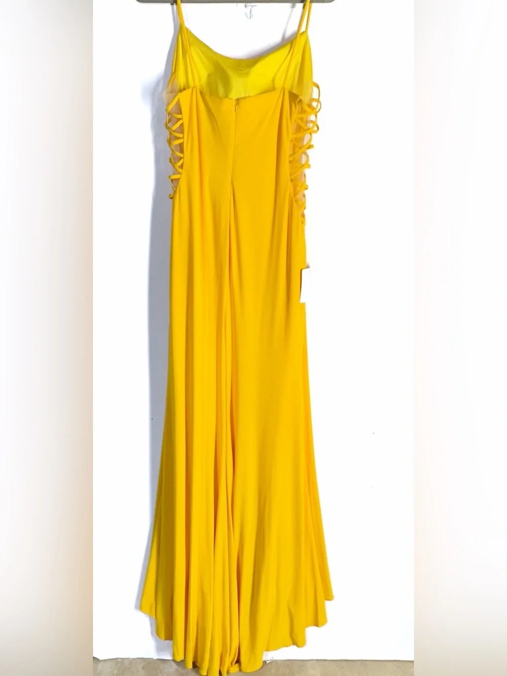 Colors Dress Matte Jersey Strappy Fitted Slit Maxi Dress In Yellow Size 10 NWT